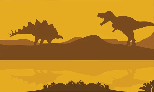 Silhouette of stegosaurus and parasaurolophus — Stock Vector