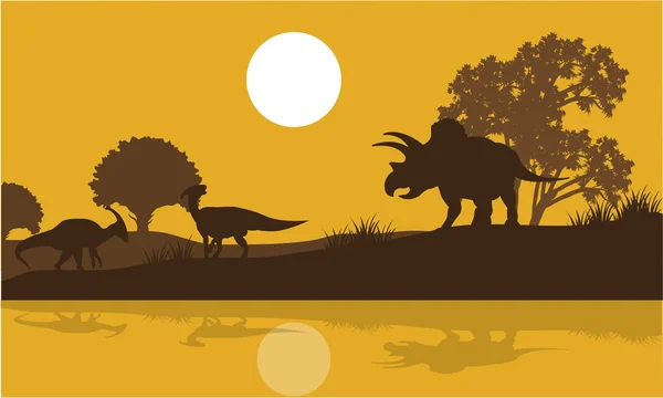 Sylwetka triceratops i Parazaurolof — Wektor stockowy