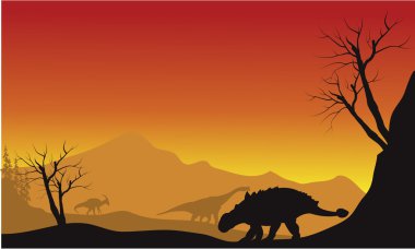 Ankylosaurus ve alanları sahne siluet brachiosaurus