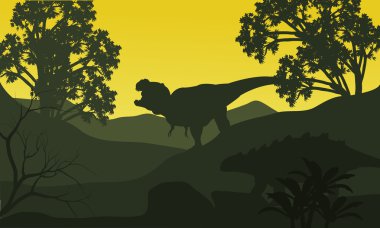 Hills siluet ankylosaurus ve tyrannosaurus