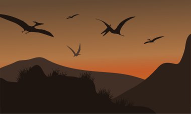 Öğleden sonra uçan pterodactyl silüeti