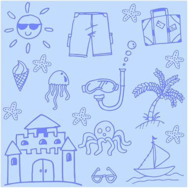 Mavi plaj öğe doodle