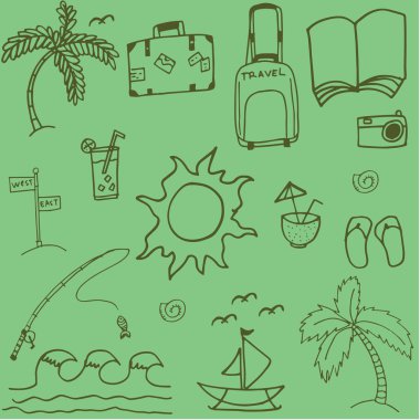Yeşil arka planlı seyahat doodle