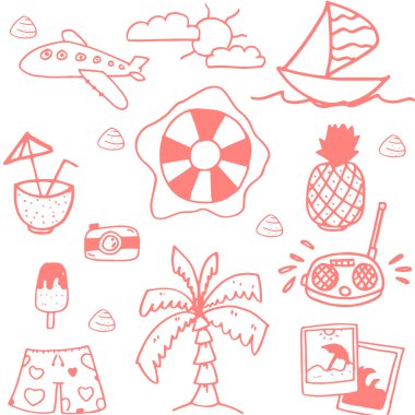 Set öğe seyahat doodle