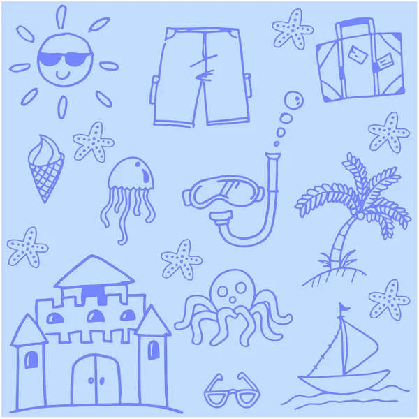 Blue beach element doodle — Stock vektor