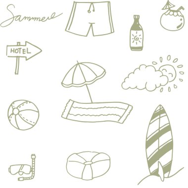 Piknik beach doodle ayarla