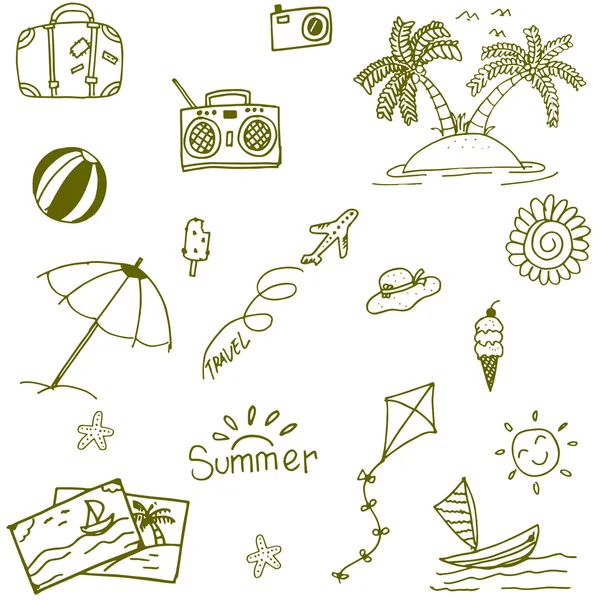Doodle de praia conjunto de ícones — Vetor de Stock