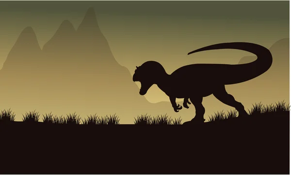 Allosaurus silhouette in fields — Stock Vector