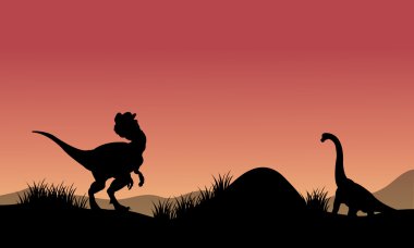 Brachiosaurus ve Dilophosaurus silüeti