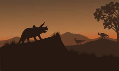 Triceratops ve Eoraptor siluet Hills