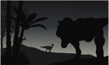Silhouette Tyranosaurus ve Parasaurolophus
