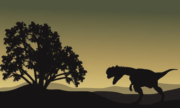 Dilophosaurus dans les collines silhouette de paysages — Image vectorielle