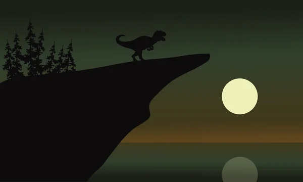 Аллозавр в скале с луной — стоковый вектор