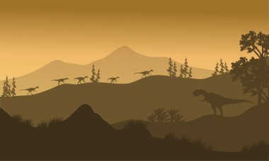 Silhouette of Eoraptor and Allosaurus clipart