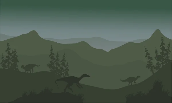 Dinosaurio eoraptor en las colinas — Vector de stock