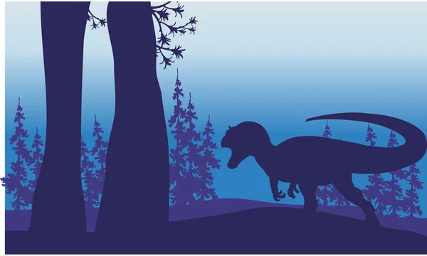 Siluet satu allosaurus di hutan - Stok Vektor