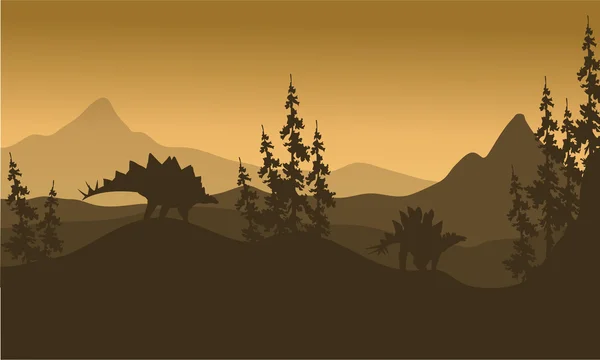 Sylwetka Stegozaur krajobraz wzgórz w — Wektor stockowy