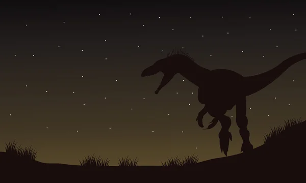 Eoraptor di bidang pada malam siluet - Stok Vektor