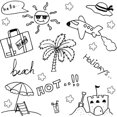 Holiday beach doodle kümesi