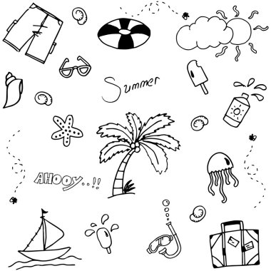 Yazın doodle vektör sanat ayarla