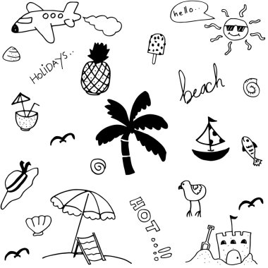 Set tatil plaj doodle