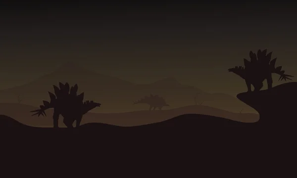 À noite Stegosaurus em colinas scnery — Vetor de Stock