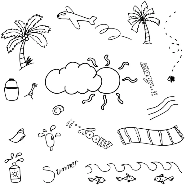Set di doodle vettoriali estivi — Vettoriale Stock