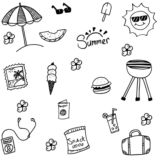 Zomer instellen gelukkig picknick doodle — Stockvector
