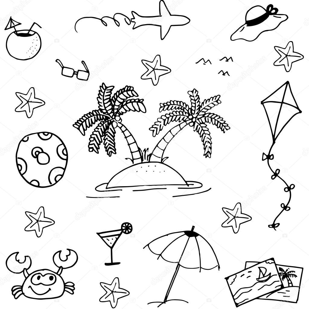 doodle of beach vector art stock vector wongsalam77 111497070