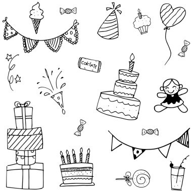 Doodle vektör art doğum günü çocuklar için