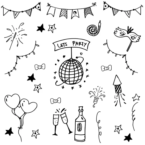 Partito impostato arte vettoriale doodle — Vettoriale Stock