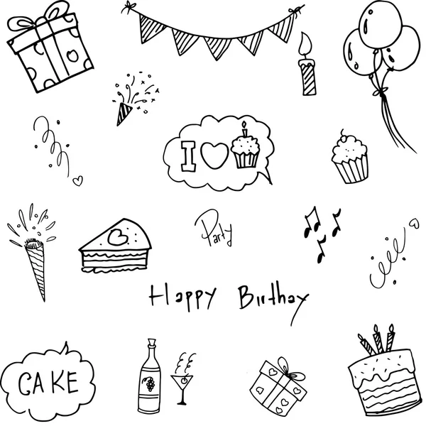 Ορισμός doodle πάρτι γενεθλίων — Διανυσματικό Αρχείο
