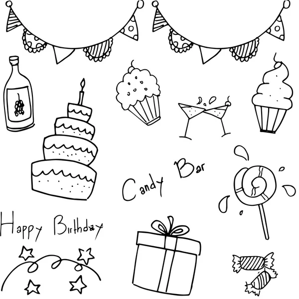 Doodle πάρτι γενεθλίων για τα παιδιά — Διανυσματικό Αρχείο