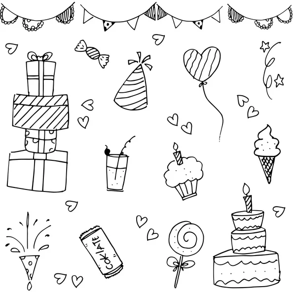 Χαρούμενα γενέθλια διάνυσμα doodle χέρι που — Διανυσματικό Αρχείο