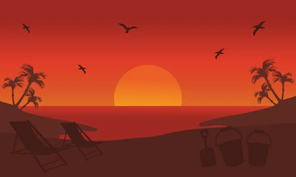 Oranžové pozadí silueta pláž na léto — Stockový vektor