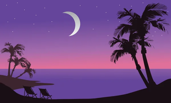 Di notte spiaggia scenario silhouette — Vettoriale Stock