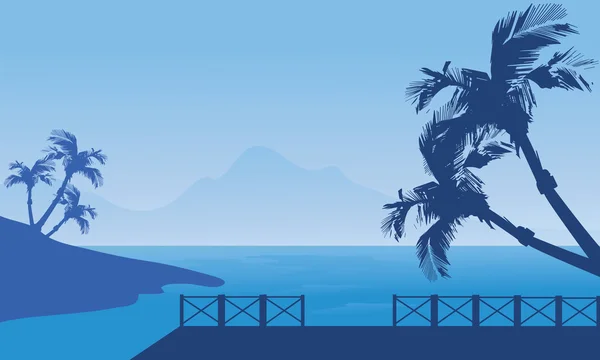 Silhueta azul de paisagem à beira-mar —  Vetores de Stock