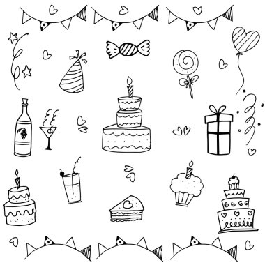 Vektör sanat doğum günü partisi doodle