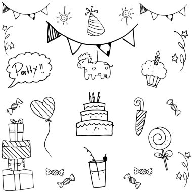 Set parti doodle illüstrasyon