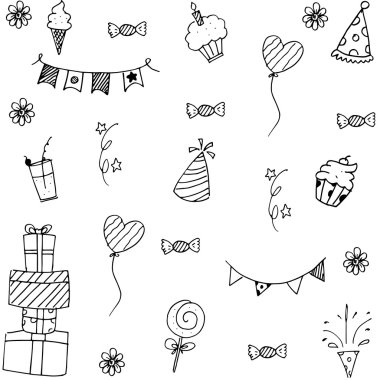 Birçok öğe parti doodle