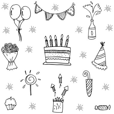 Parti için çocuklar doğum günü doodle vektör sanat