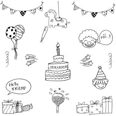 Öğe doğum günü vektör sanat doodle
