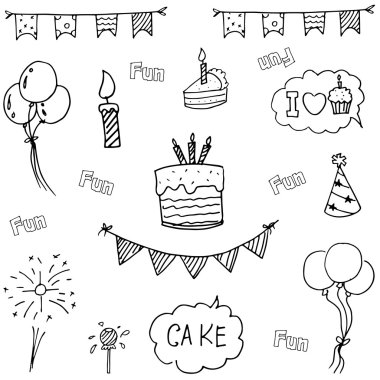 Doodle vektör sanat doğum günü partisi el çizmek