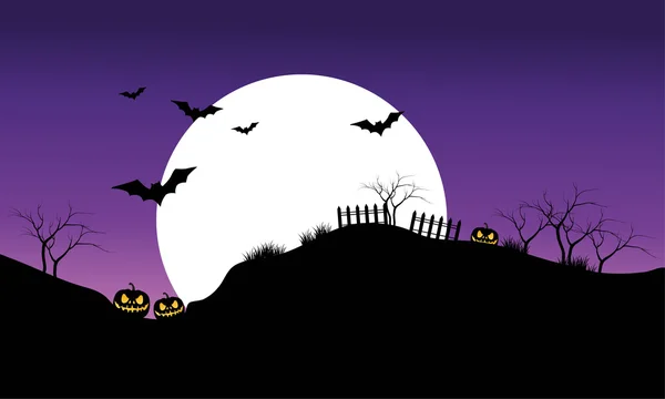 Halloween Fledermaus auf lila Himmel Hintergründe Silhouette — Stockvektor