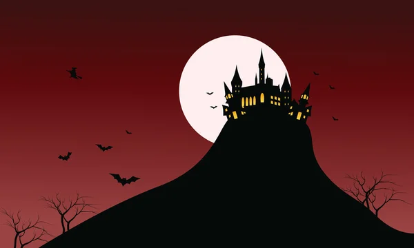 Silueta hradu Halloween v kopcích — Stockový vektor