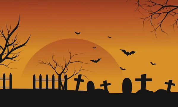 Silhouette della tomba di Halloween e pipistrello — Vettoriale Stock