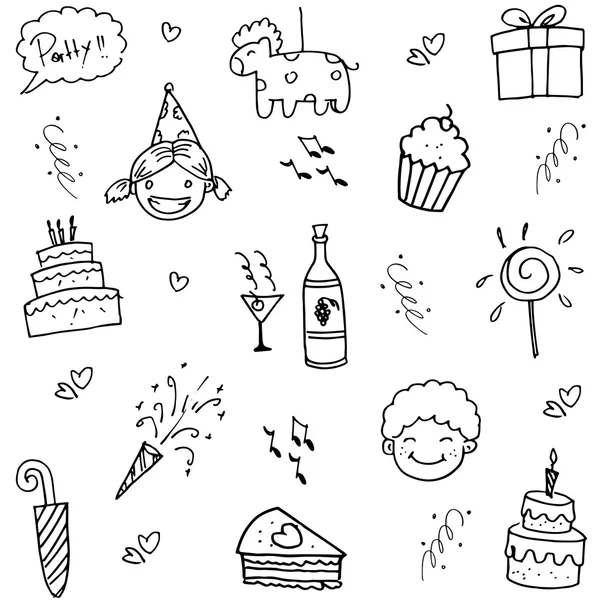 Doodle πάρτι γενεθλίων για τα παιδιά — Διανυσματικό Αρχείο