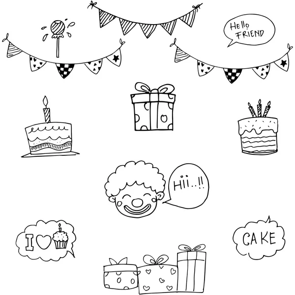 Vector de Doodle para fiesta de cumpleaños de niños — Archivo Imágenes Vectoriales