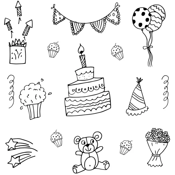 Cumpleaños doodle vector de arte — Archivo Imágenes Vectoriales