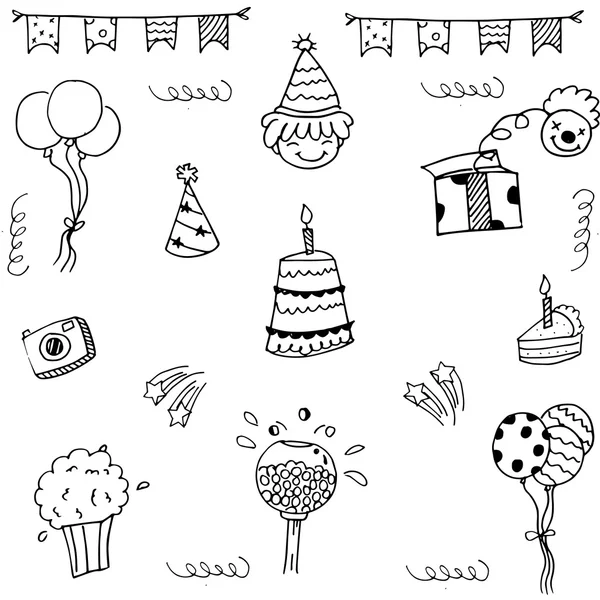 Set fiesta de cumpleaños doodle vector — Vector de stock